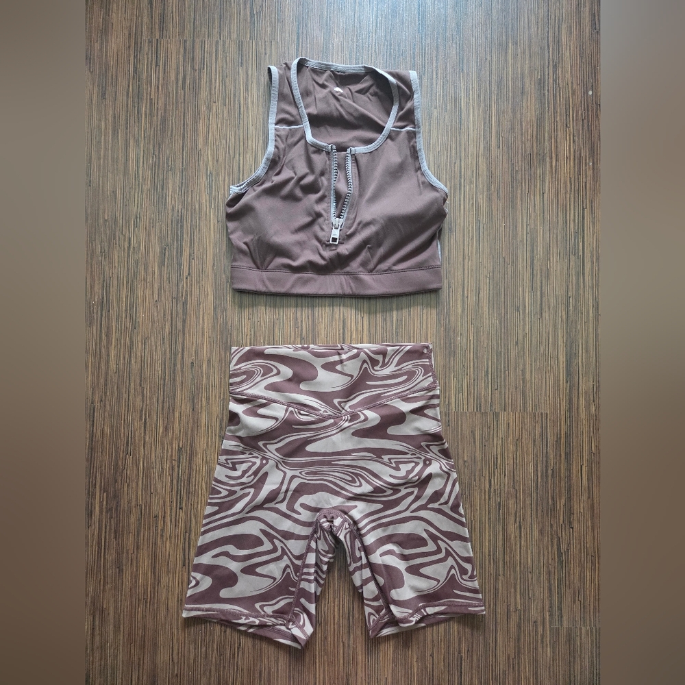 Vitality The Storm Rider Shorts in Desert and The Isotope Bra in Tiger's Eye